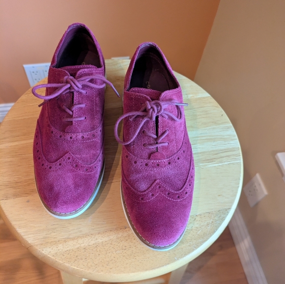 Cole Hasn Waterproof Shoes Women's Maroon Red Suede Wingtip Oxford Shoes - Picture 1 of 8
